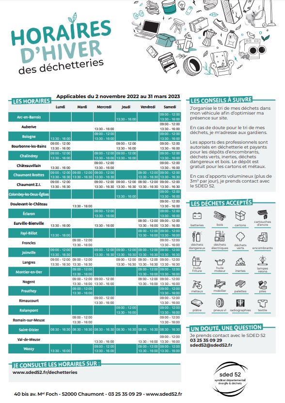 SDED Horaires hiver